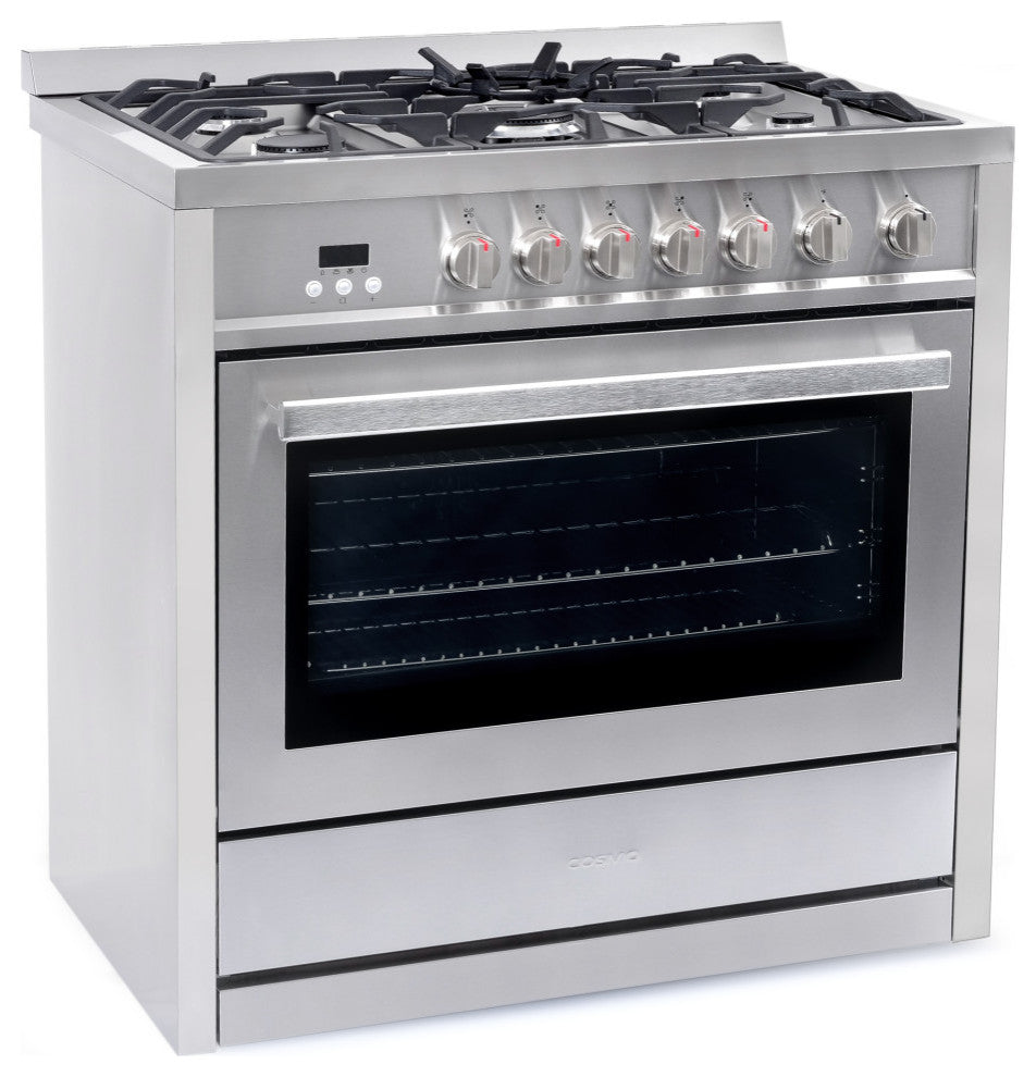 4-Piece, 36" Gas Range, 36" Range Hood, 24" Dishwasher and Refrigerator