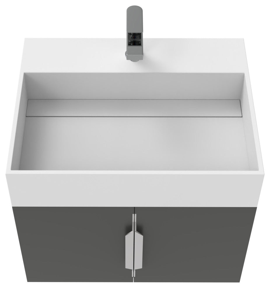 CastelloUSA Amazon 24" Wall Mounted Bathroom Vanity Set, Black, White Top, Chrome Handles