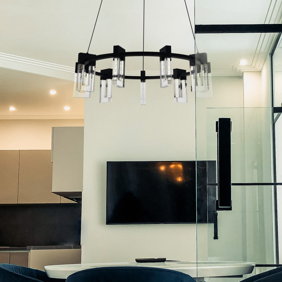 Sorrento 27" 9 Shades ETL Certified Integrated LED Circular Chandelier, Black