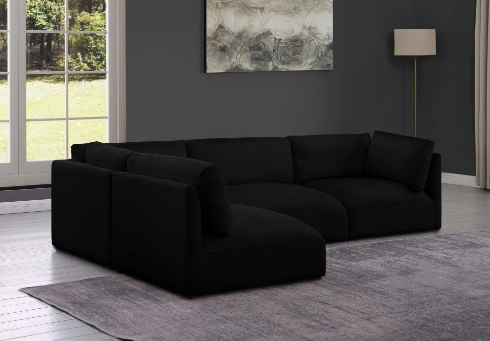 Ease Fabric Upholstered L-Shaped Modular Sectional, Black, 4 Piece: 2 Corner, 2 Armless