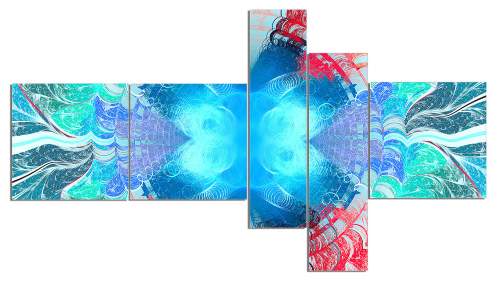 Extraordinary Fractal Blue Texture, Abstract Canvas Art Print, 60"x32", 5 panels