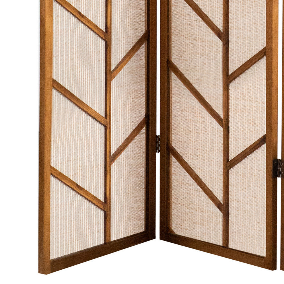 Benzara BM242728 3 Panel Screen, Jute Linen Fabric and Wooden Frame, Brown/Beige