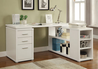 L-Shape Office Desk With Drawers and Shelves, White