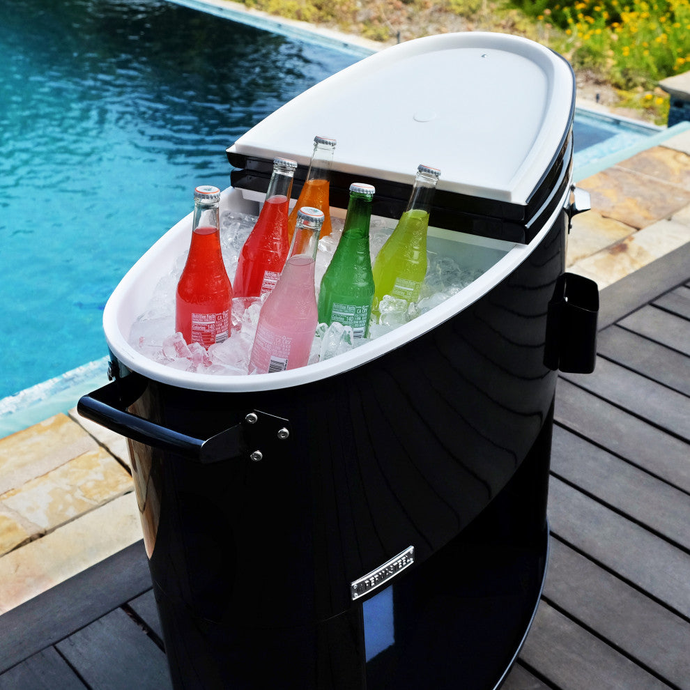 Permasteel 80 Quart Portable Rolling Oval Patio Cooler, Black