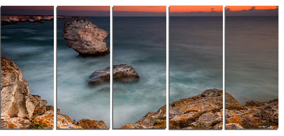 "Big Rock Formations Near Tulenovo" Beach Canvas Wall Art, 5 Panels, 60"x28"
