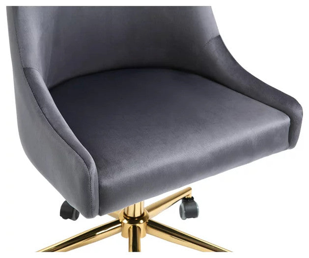 Contemporary Office Chair, Soft Velvet Seat With Adjustable Height, Gray/Gold