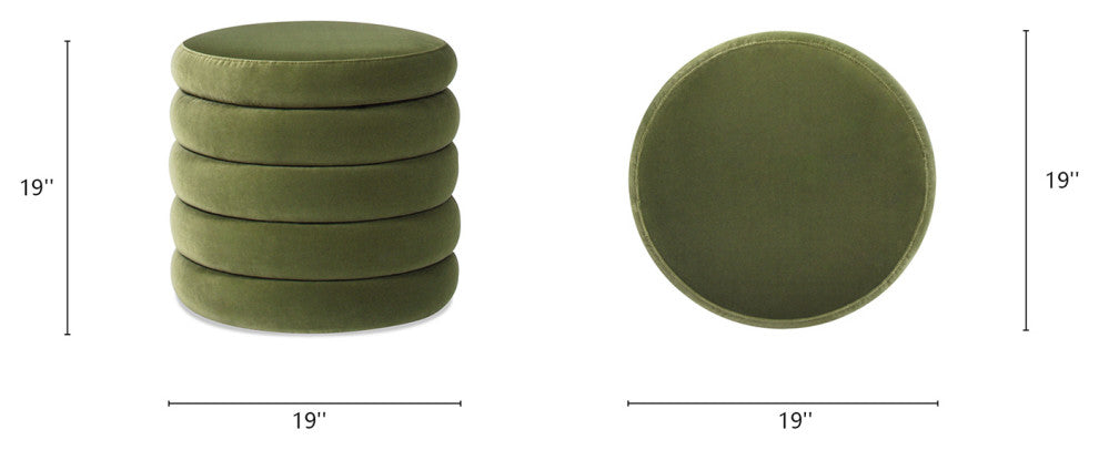Fuji 19" Oversized Horizontal Tufted Round Storage Ottoman, Olive Green Performance Velvet