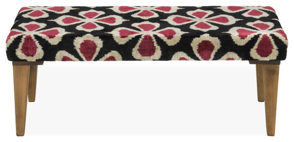 Bench Upholstered with Silk Velvet Ikat Fabric