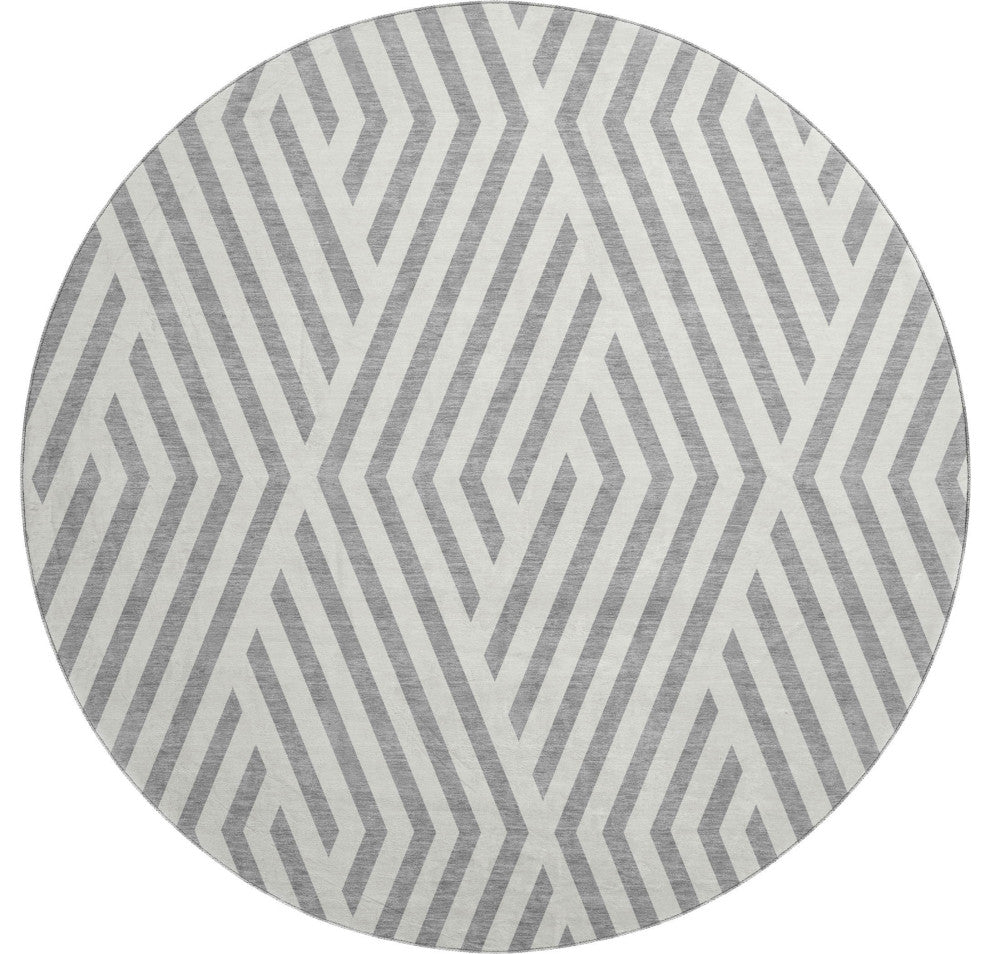 Premium Machine Washable Mayfield AMF550 Gray 8'' x 8'' Round Rug