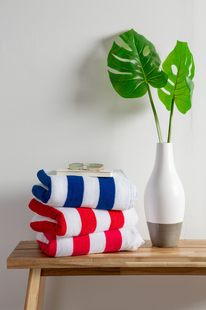 Red Stripe Lounge Chair Beach Towel With Top Fitted Pocket 26X82
