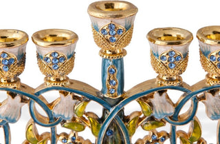 Tall Hand Painted Menorah Candelabra with a Intertwining Flowers Design, 7.5"