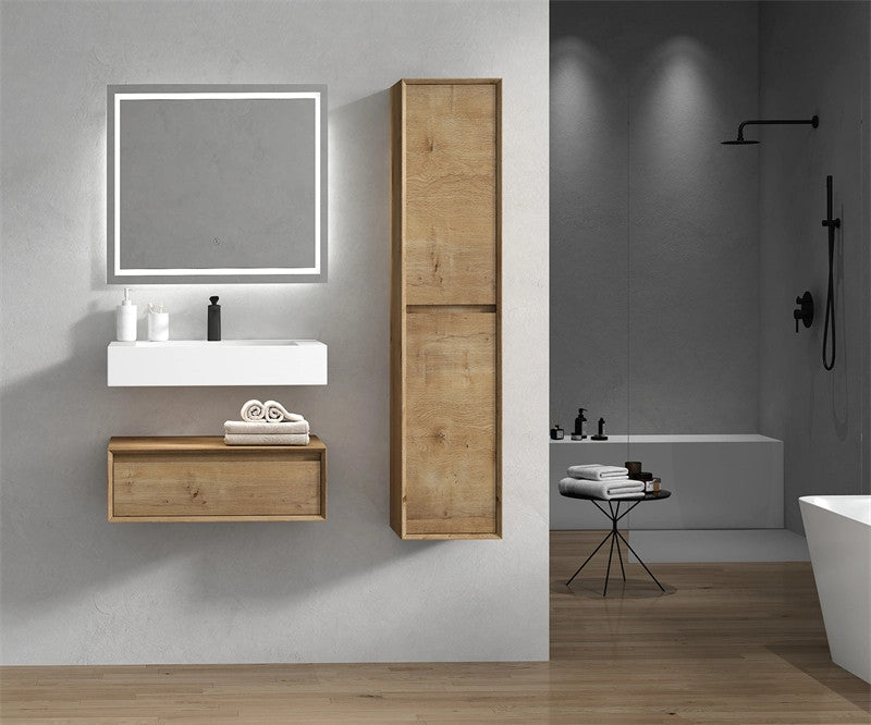 Alysa 30'' Floating Vanity, Acrylic Sink, White Oak