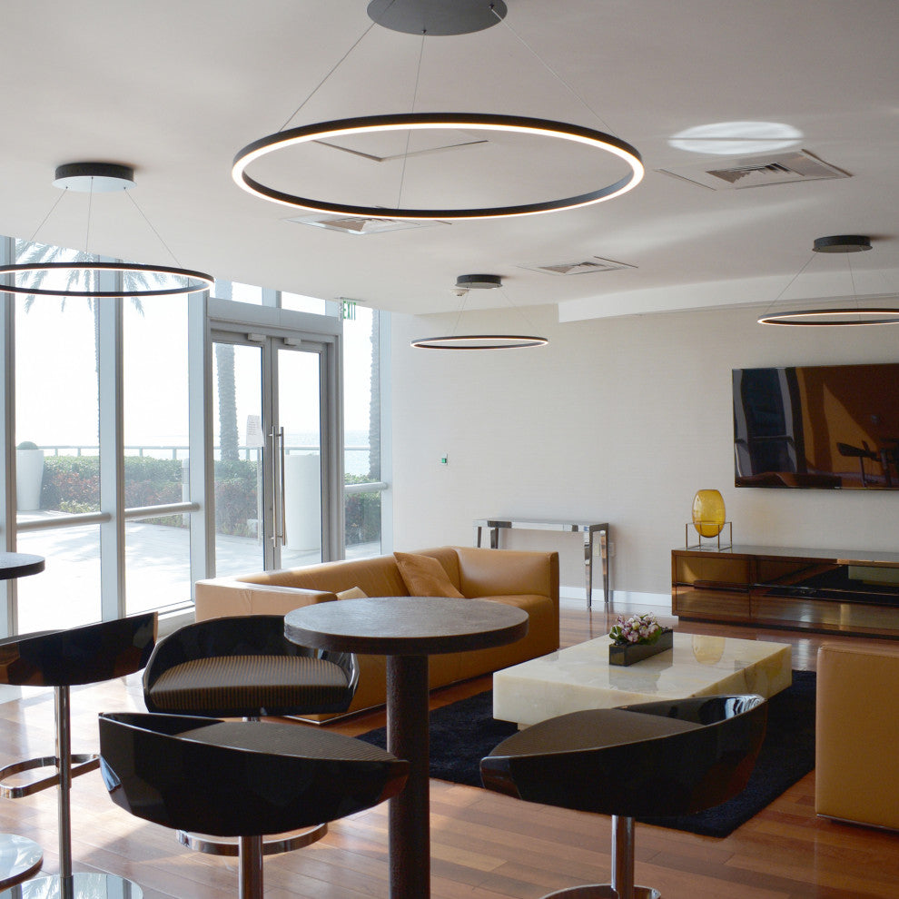 39" Tania LED Circular Chandelier, Adjustable Suspension Fixture, Silver