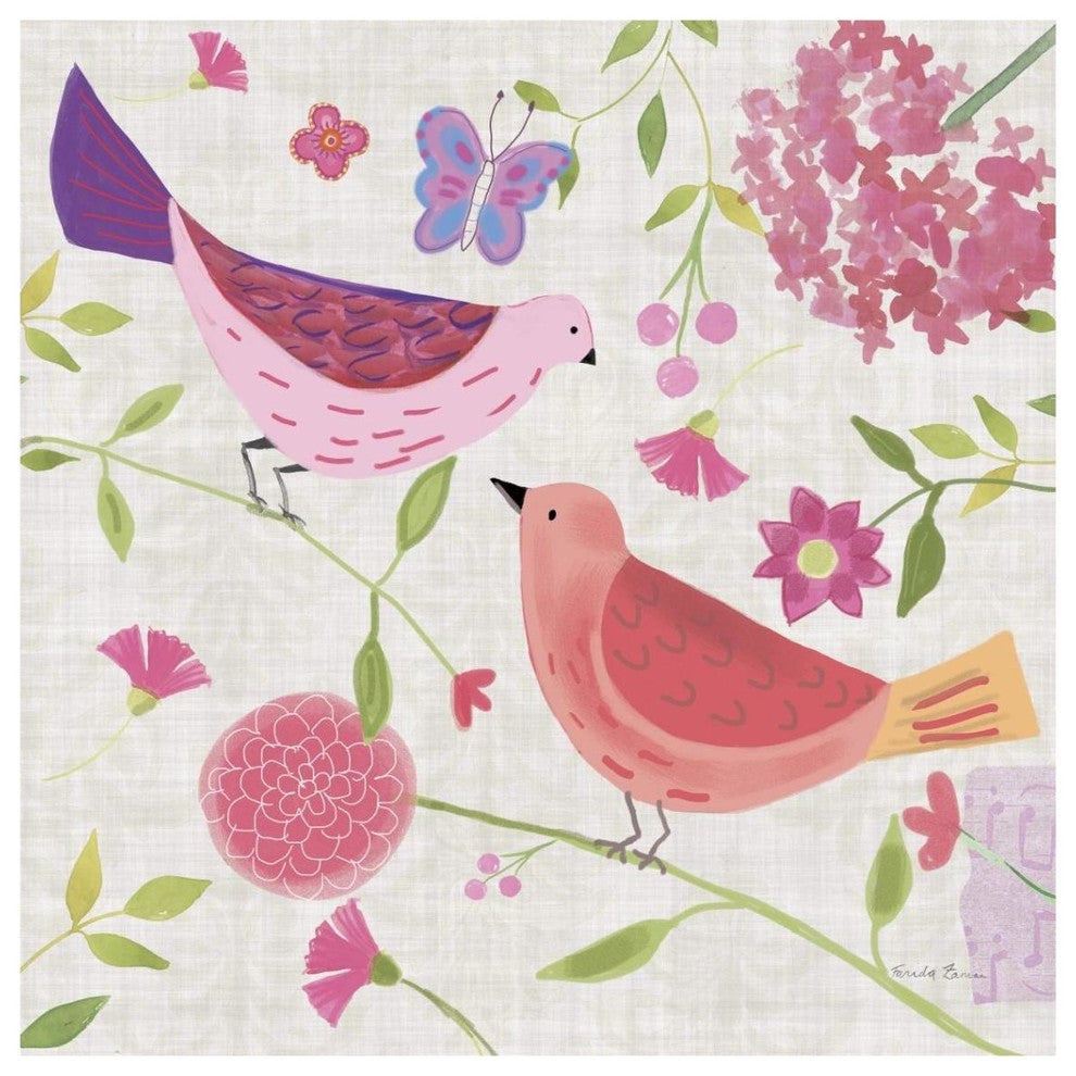 "Damask Floral and Bird IV" Digital Paper Print by Farida Zaman, 38"x38"