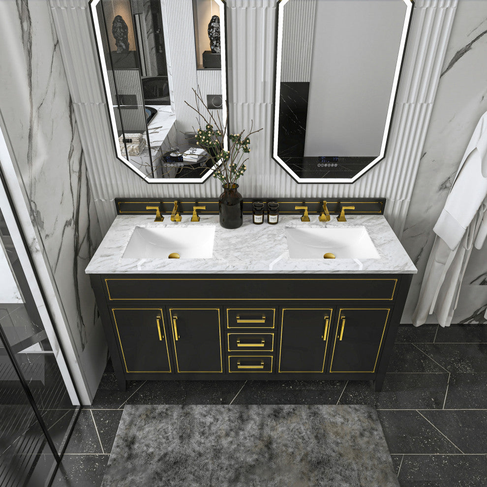 The Monaco Bathroom Vanity, Black Onyx, 60", Double Sink, Freestanding