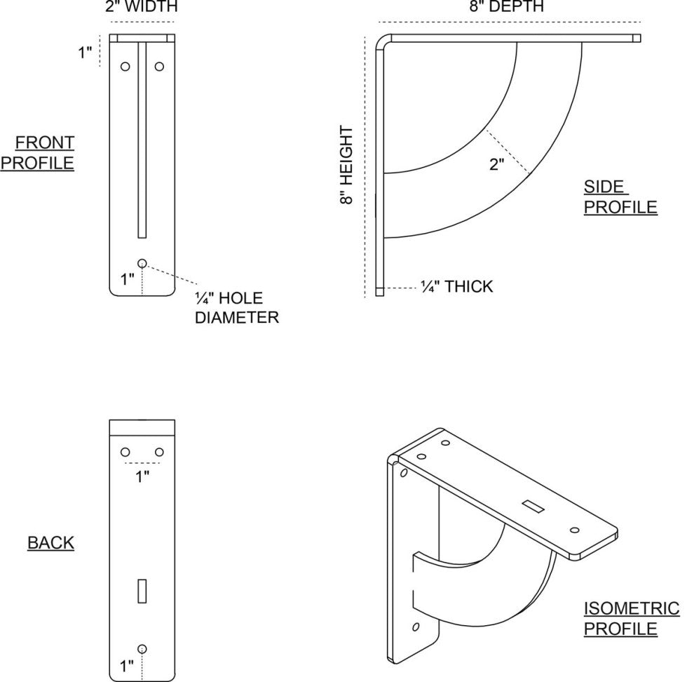 2"x8"x8" Bulwark Bracket, Stainless Steel