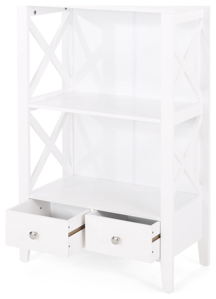 Lewis Bathroom Floor Storage Rack With Drawers, White
