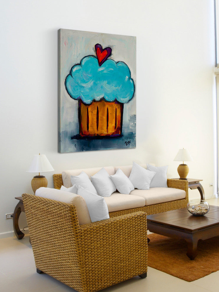 "Blue Cupcake" Painting Print on Canvas by Tori Campisi
