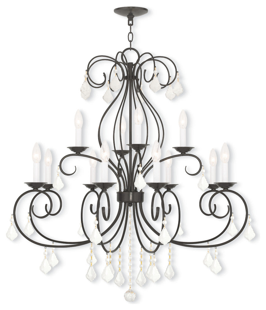 Chandelier With Clear Crystals, English Bronze