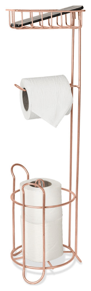 nu steel Freestanding Metal Wire Toilet Paper Roll Holder Stand, Copper Finish