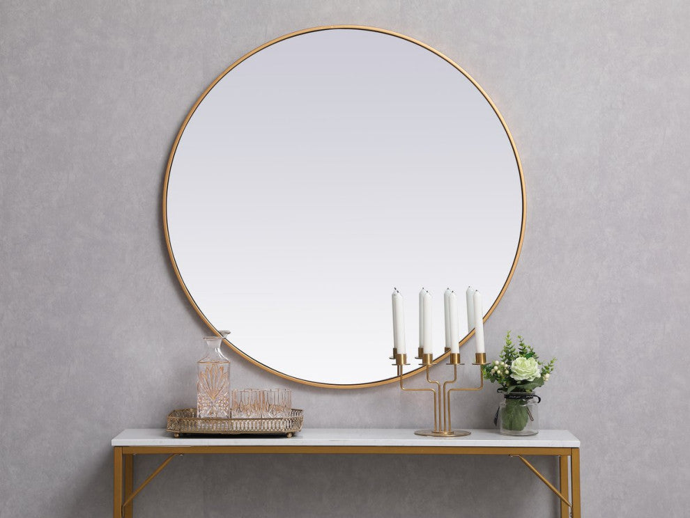 Elegant MR4839BR Metal Frame Round Mirror 39", Brass