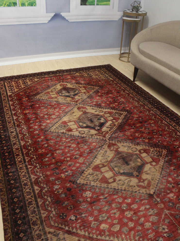 Vintage Distressed Golnessa Rust Rug