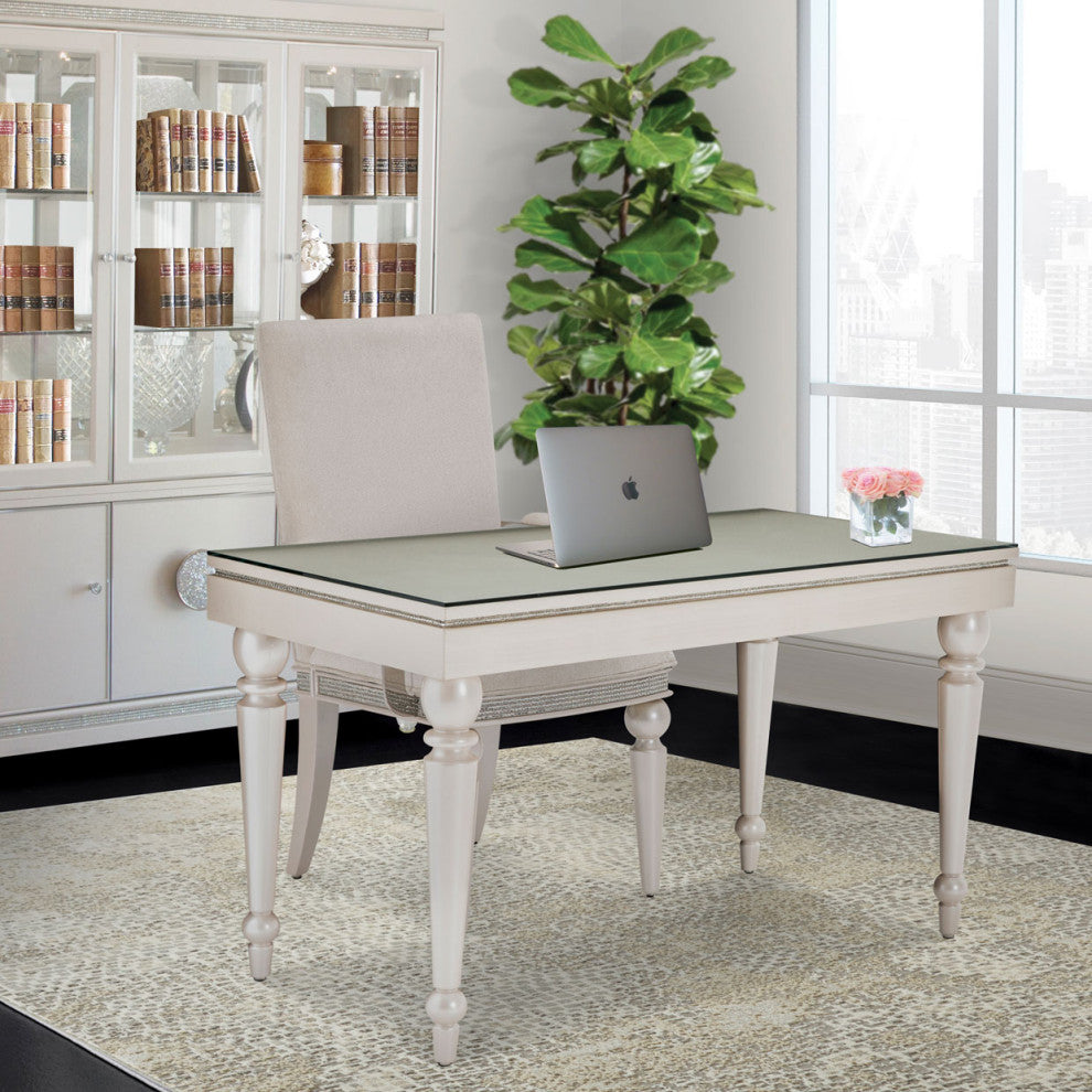 Glimmering Heights Writing Desk with Glass Top - Ivory