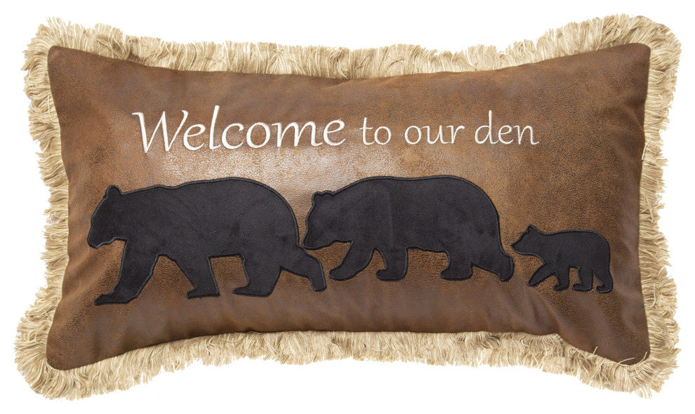 Welcome to Our Den Rustic Cabin Throw Pillow 14x26