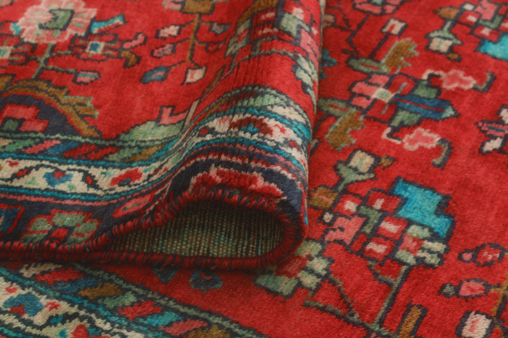 Fine Vintage Distressed Yaqut Red/Navy Runner, 2'11x9'2