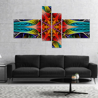 Colorful Fractal Stained Glass, Abstract Canvas Art Print, 60"x32", 4 panels