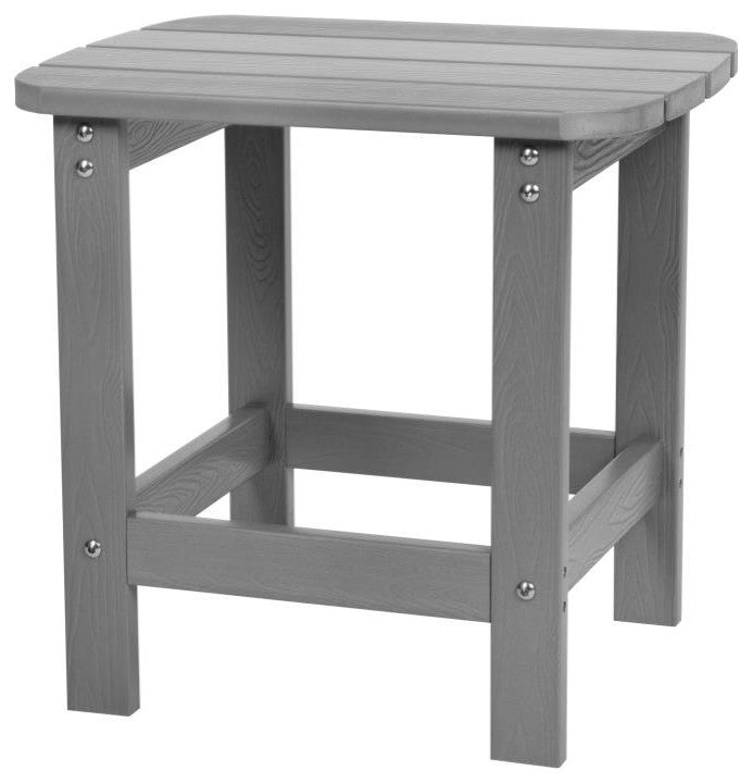 All-Weather Poly Resin Wood Adirondack Chairs With Side Table, Set of 2, Gray