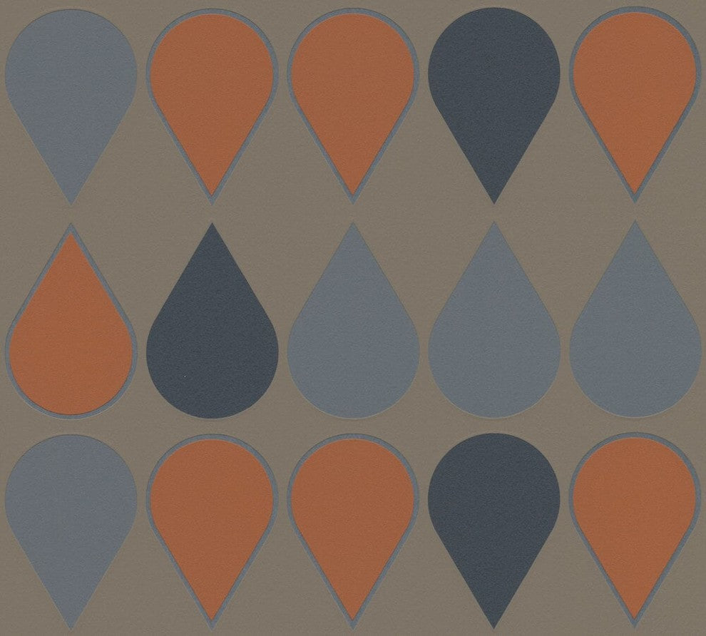 Raffi, Modern Geometric Color Gray, Light Blue, Orange Wallpaper Roll