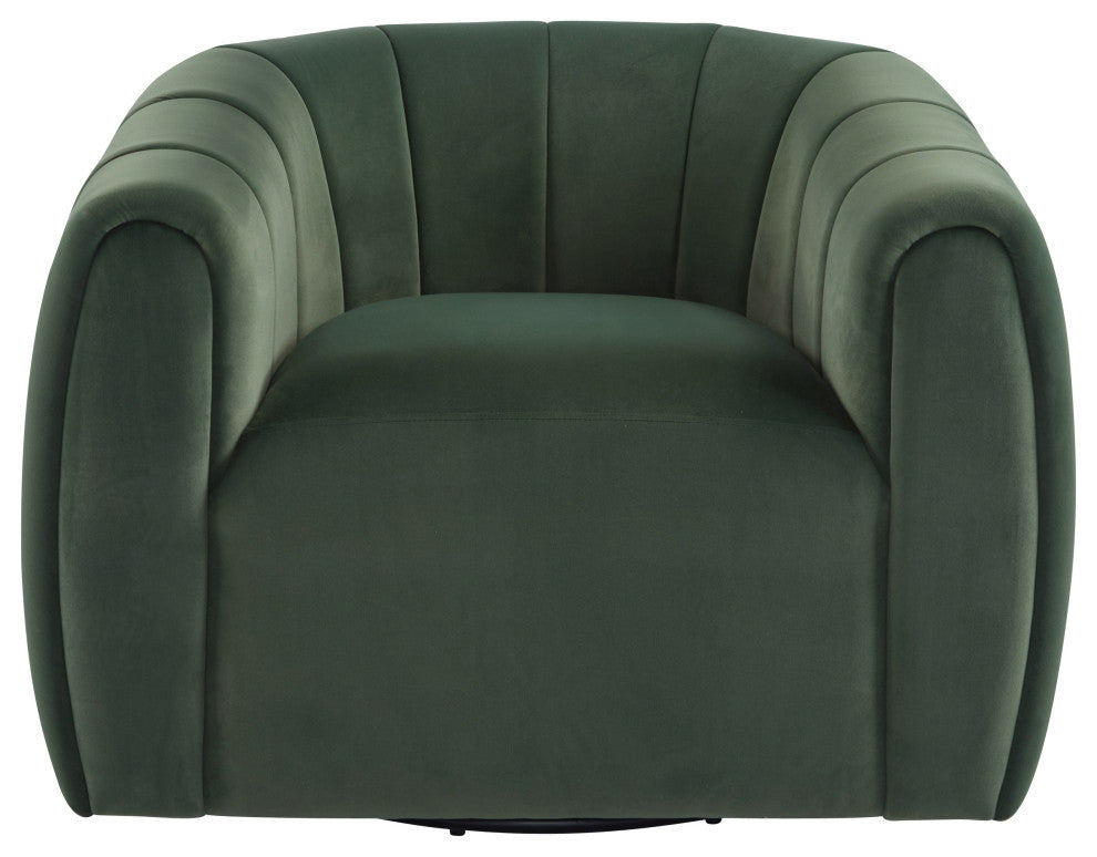 GDF Studio 360Â° Modern Swivel Club Chair, Metal Base, Velvet/Olive Green