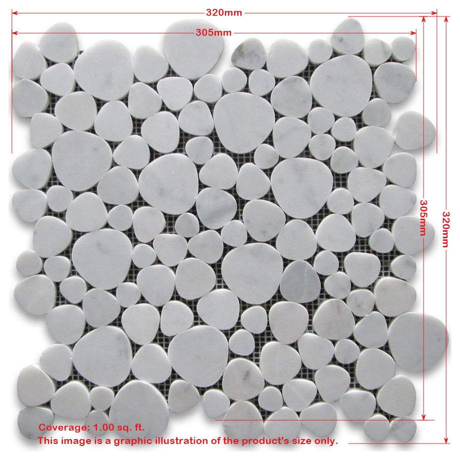 White Carrara Venato Carrera Marble Heart Bubble Mosaic Tile Honed, 1 sheet