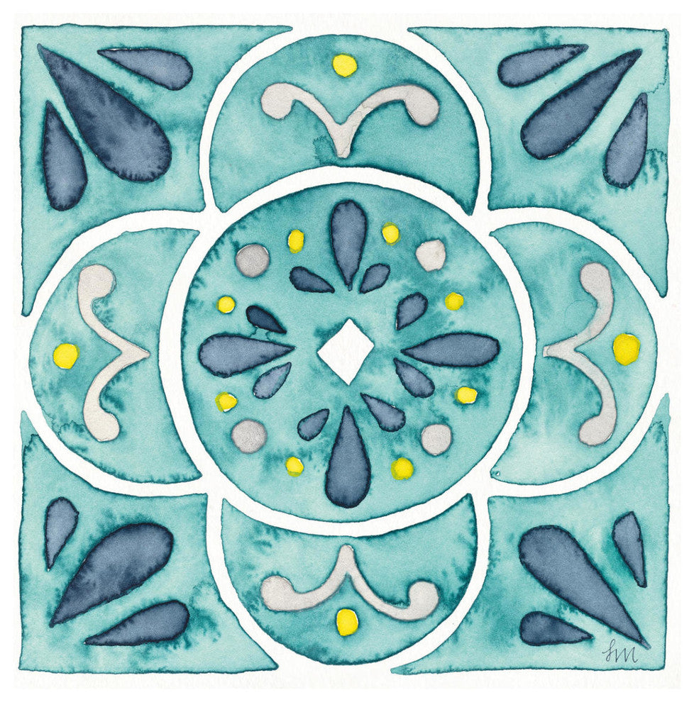 "Garden Getaway Tile VII Teal" Digital Paper Print by Laura Marshall, 42"x42"