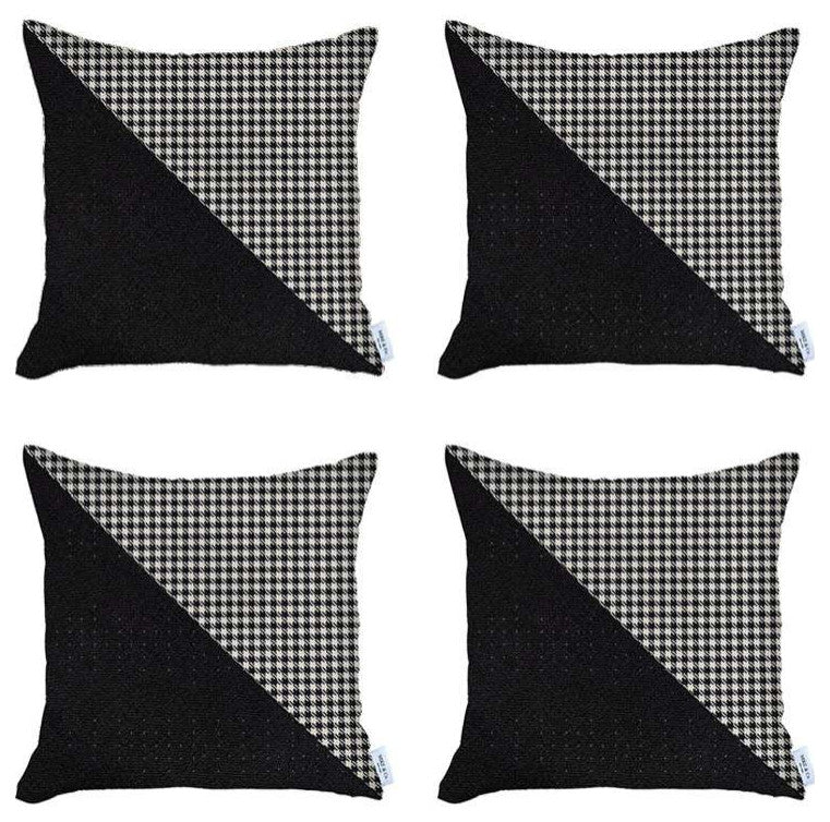 Set of 4 Black Houndstooth Pillow Covers