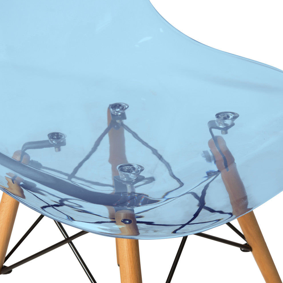Dover Molded Dinin Side Chair, Wood Dowel Eiffel Base, Transparent Blue