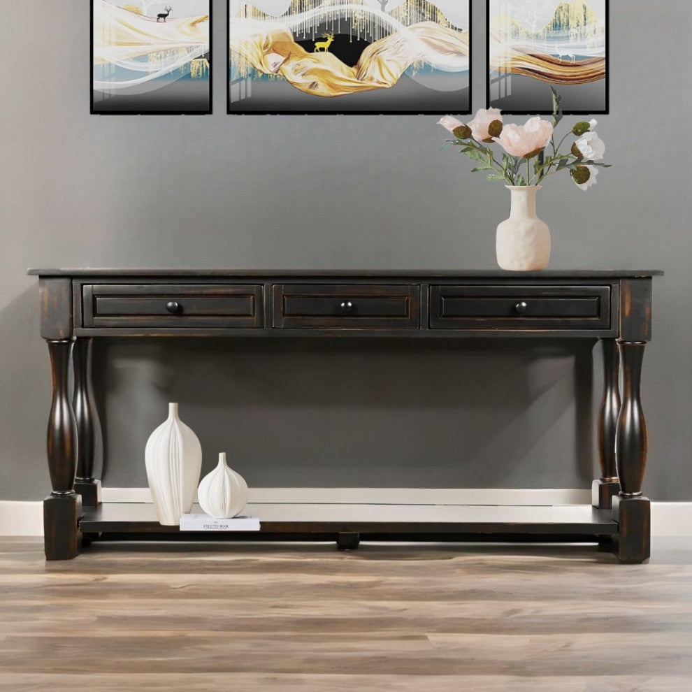 Black 64" Console Table With Drawers and Shelf