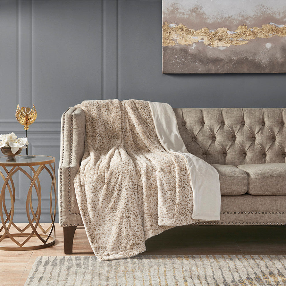Madison Park Zuri Oversized Faux Fur Throw, Leopard
