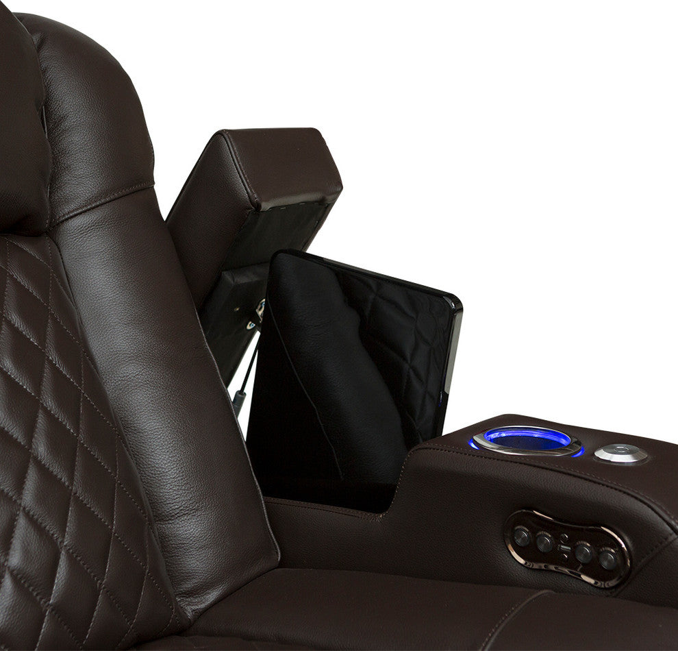 Seatcraft Anthem Home Theater Seating Leather Power Recline Loveseat, Brown