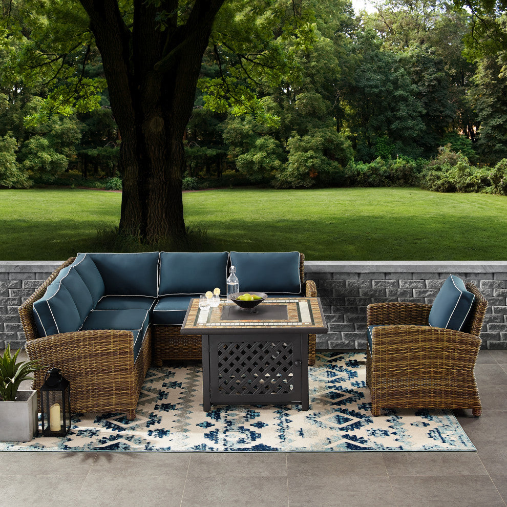 Bradenton 5-Piece Outdoor Wicker Seating Set With Cushions, Navy