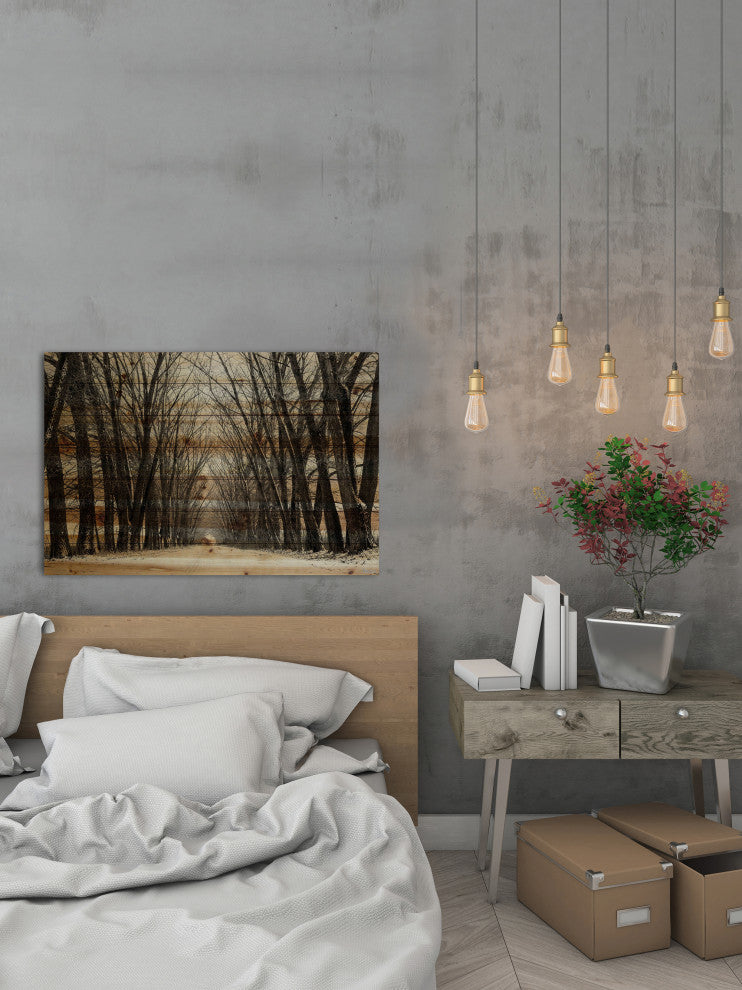 "Tree Path II" Painting Print on Natural Pine Wood, 60"x40"