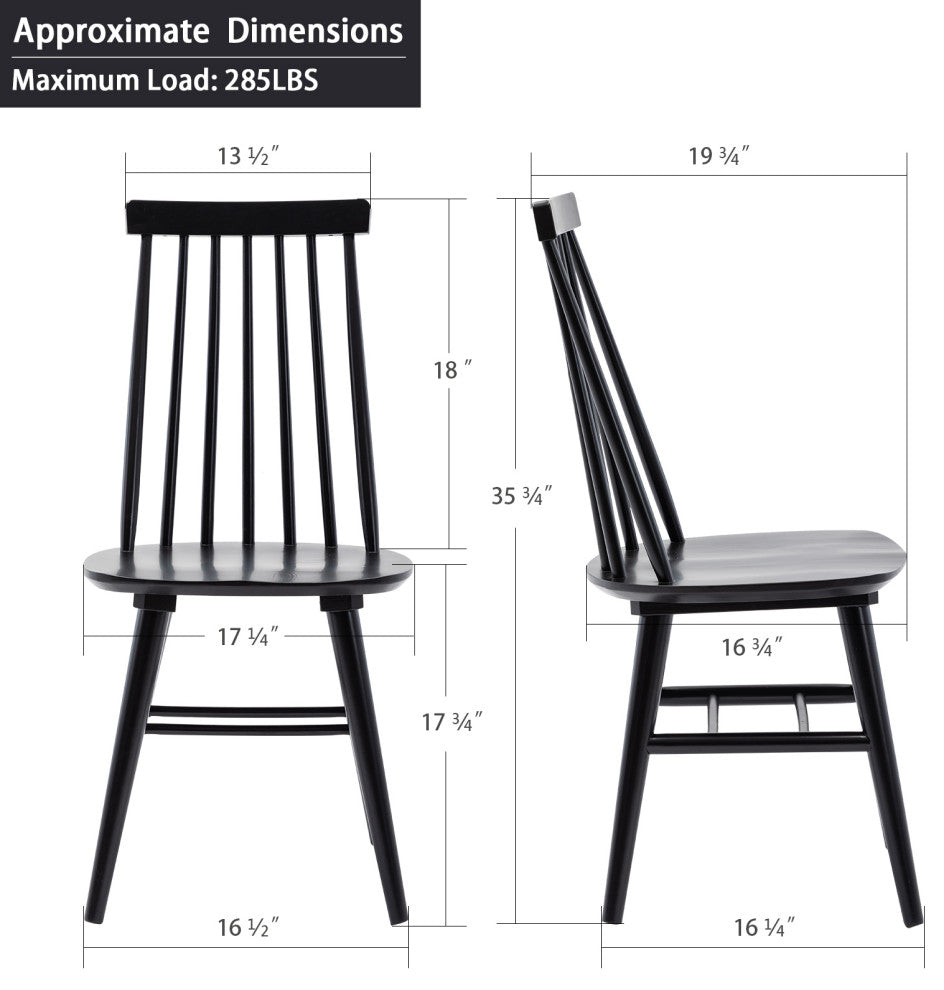 Duhome Spindle Back Wood Dining Room Windsor Chairs, Black, Set of 2