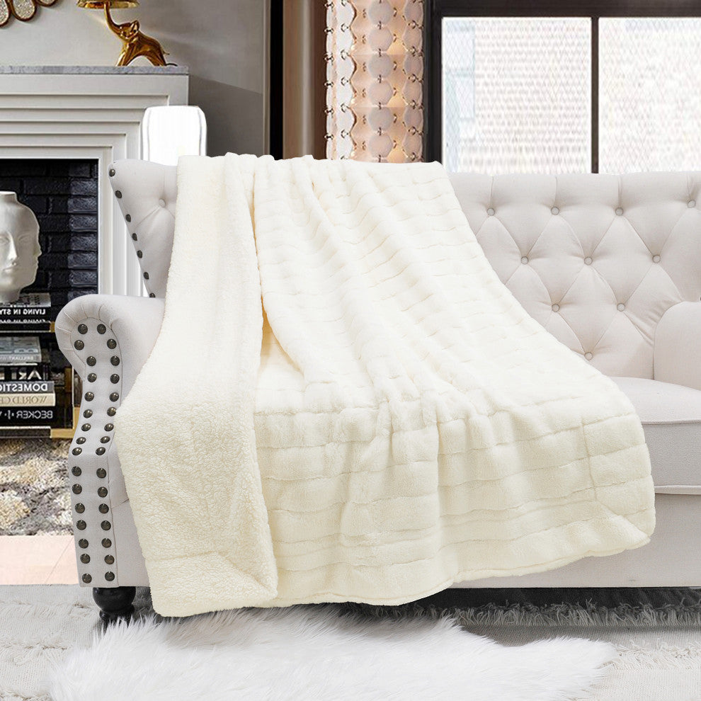 Super Mink Faux Fur Throw Blanket, Antique White, 60"x80"