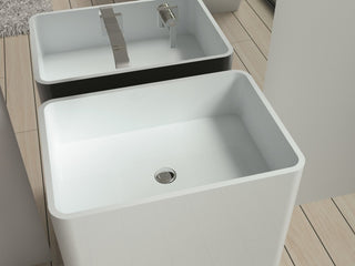 ADM Rectangular Freestanding Pedestal Sink, White, 24", Glossy White