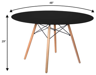 Dover Modern Round Dining Table with Natural Wood Eiffel Base & Mid-Century Top, Black