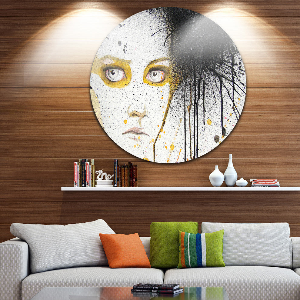 Beautiful Girl With Yellow Eyes, Portrait Digital Round Wall Art, 23"