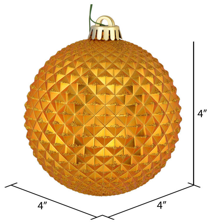 Vickerman N188530D 4" Antique Gold Durian Glitter Ball Ornament, 6 Per Bag