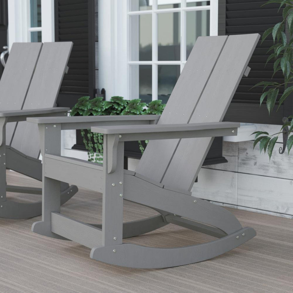 Finn Outdoor Rocking Adirondack Chair w/Rust Resistant Stainless Steel Hardware, Gray