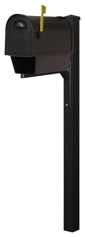 Classic Mailbox With Newspaper Tube, Locking Insert and Post, Black